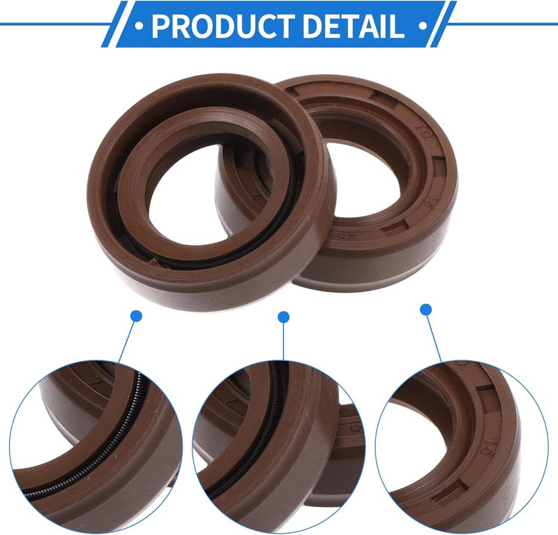 VekAuto Universal Oil Seal TC Double Lip W Steel Spring Seal Ring Rotary Shaft Seal 15x25x7mm High Pressure FKM Rubber Brown 2 Pcs - Image 5